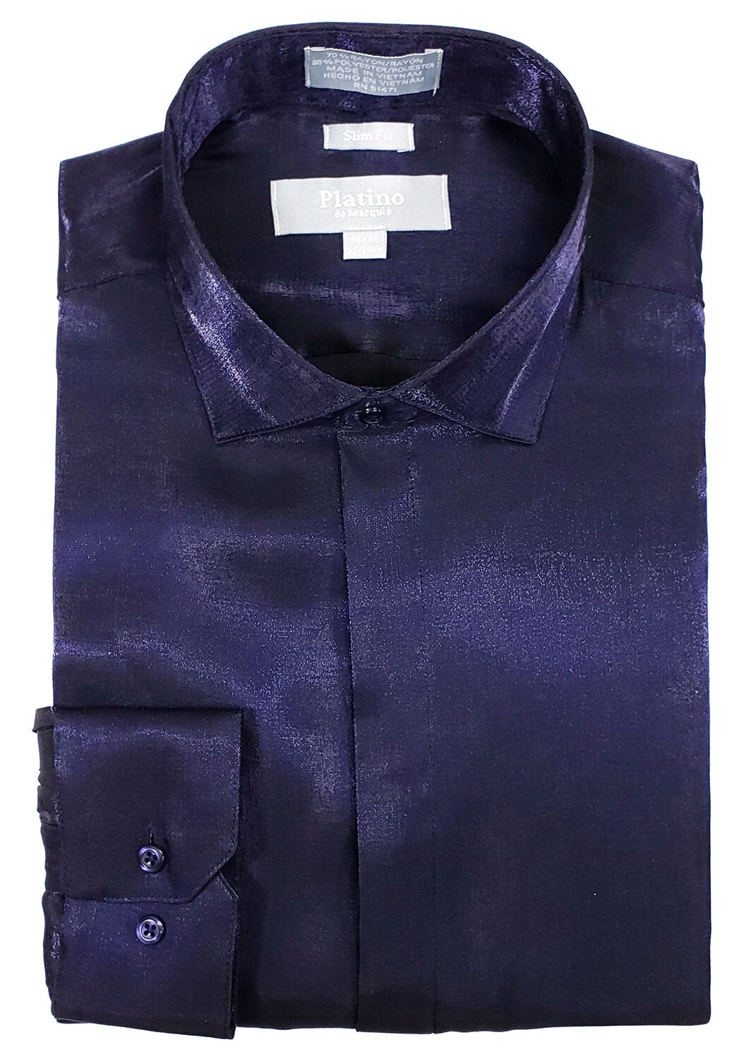Camisa de Satén Slim Fit Platino, Real Azul, 20101SL: Elegancia y confort sin igual.