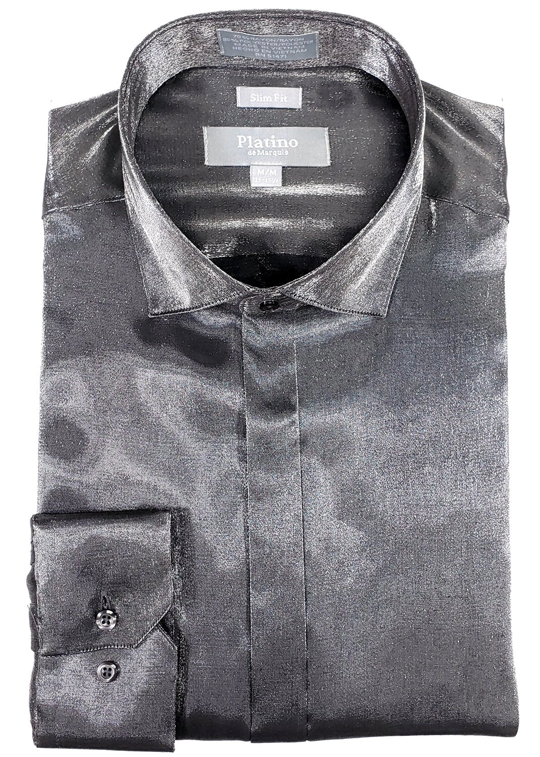 Camisa Platino Slim Fit Satén Gris Carbón: Elegancia Sutil, Ajuste Perfecto. 20101SL, Tu Estilo Define.